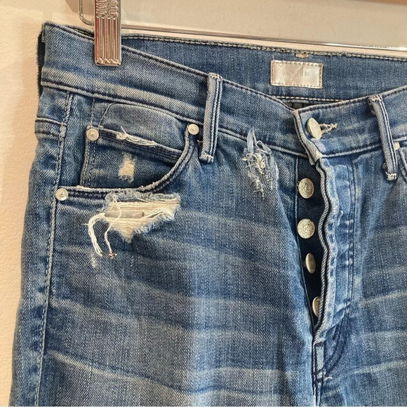 MOTHER Jeans Sz 25 The Stunner Ankle Graffiti Girl Distressed Buttonfly Jeans - Picture 3 of 15